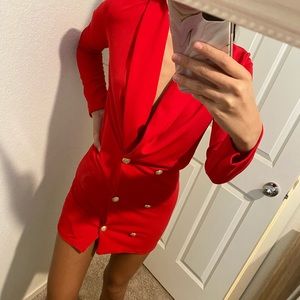 Red gold button red blazer dress